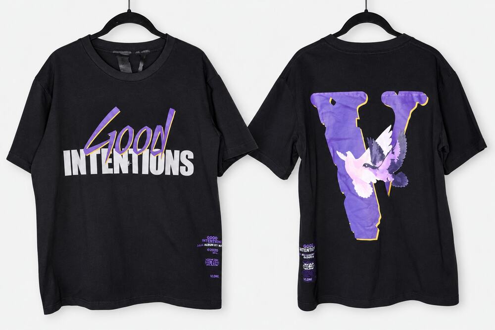 NEW NAV x VLONE Good Intentions Doves Graphic Tee Black Purple Men's Med